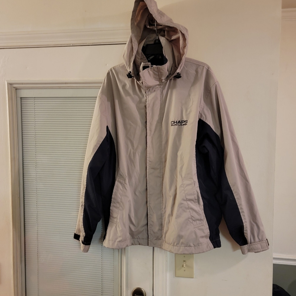 Vintage Chaps Ralph Lauren Light Jacket. Tan w Blue Accent. Size L